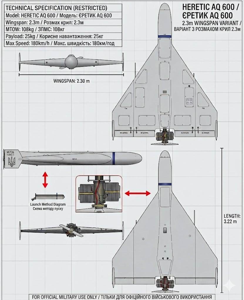 Heretic dimensioned drawing